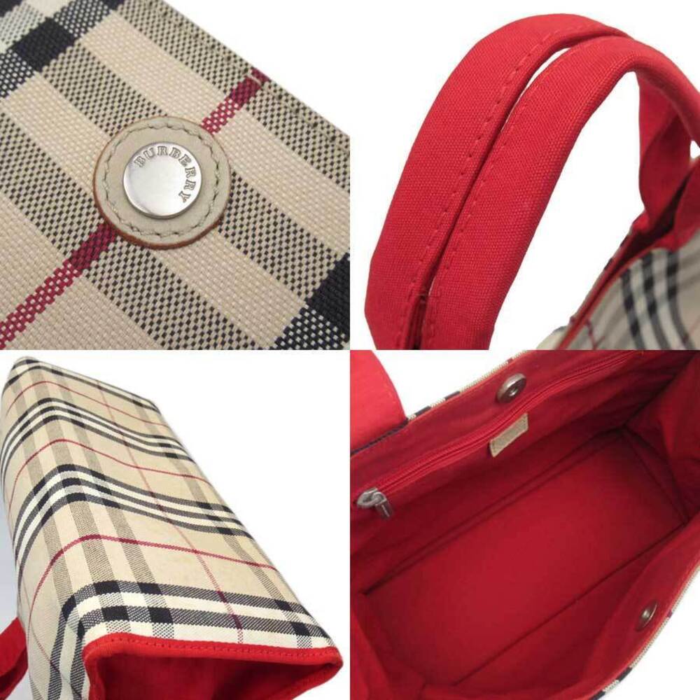Burberry Nova Canvas Beige Check Tan Tote Red Bag - Picture 1 of 3
